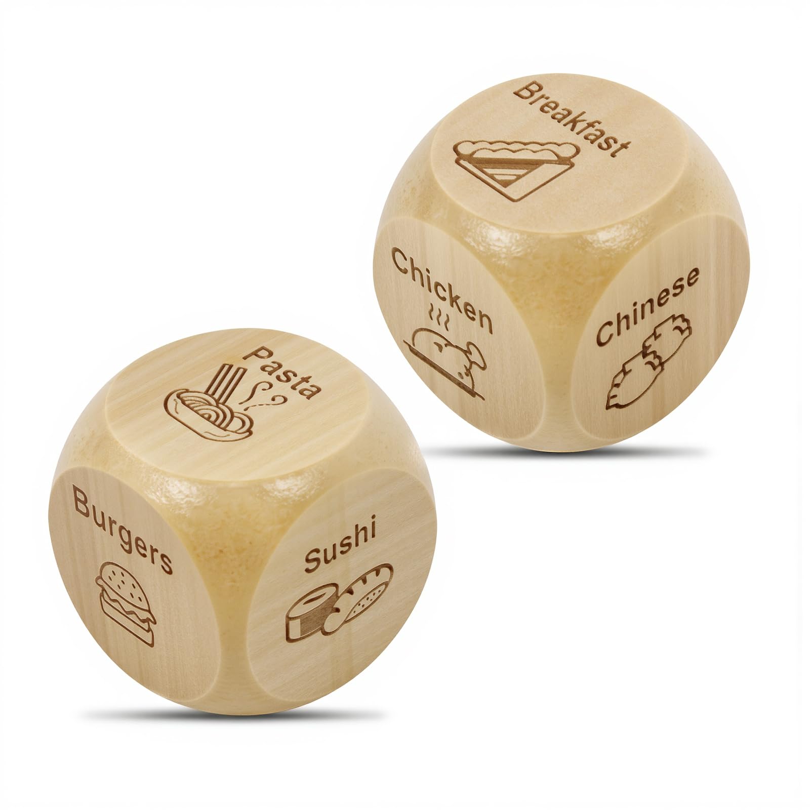 Bilywey wood dice display pizza option for easy date-night decisions
