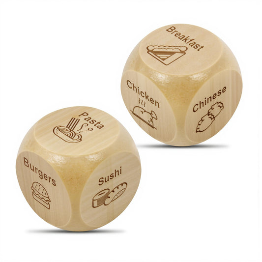 Bilywey wood dice display pizza option for easy date-night decisions