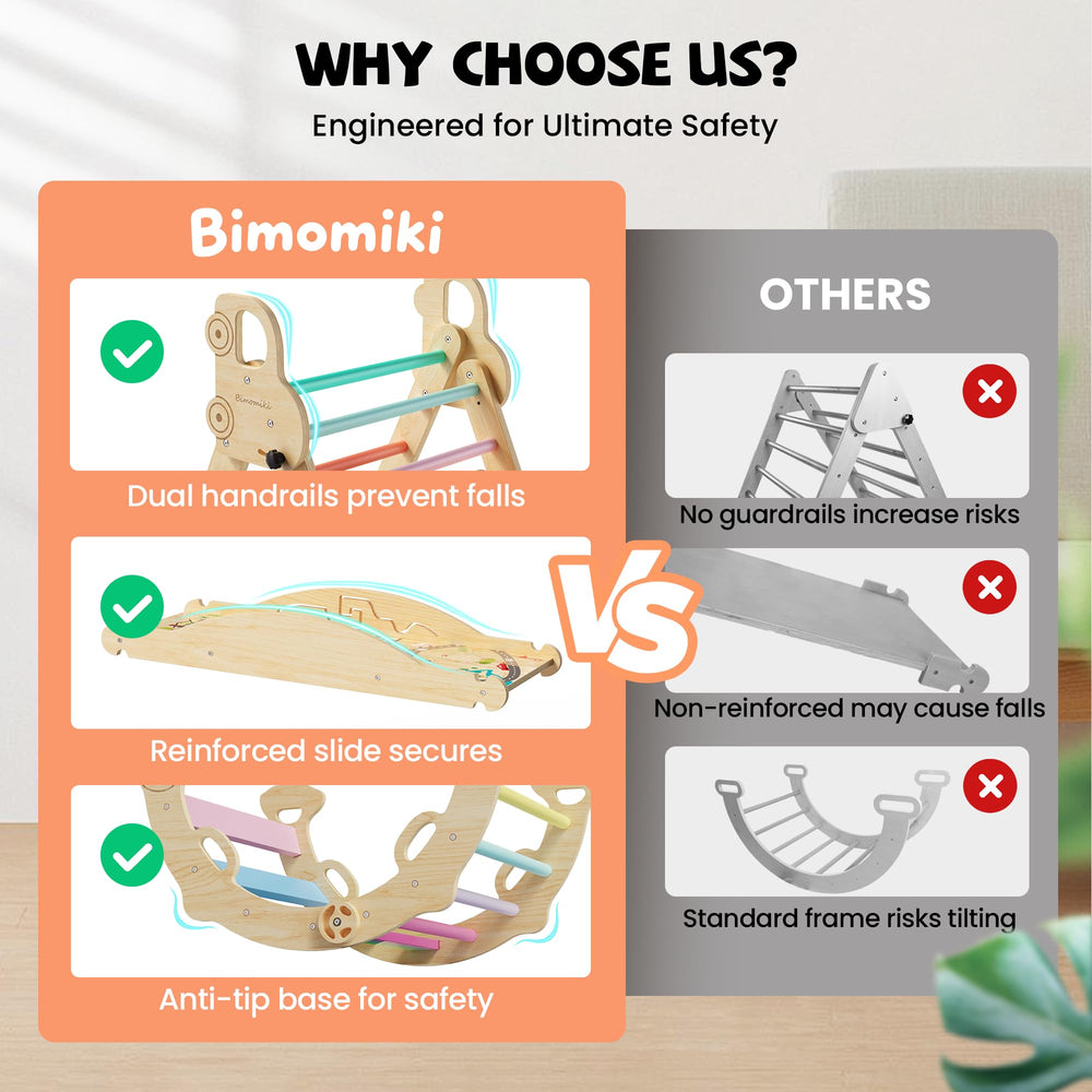 Bimomiki foldable Pikler triangle saves space in small rooms