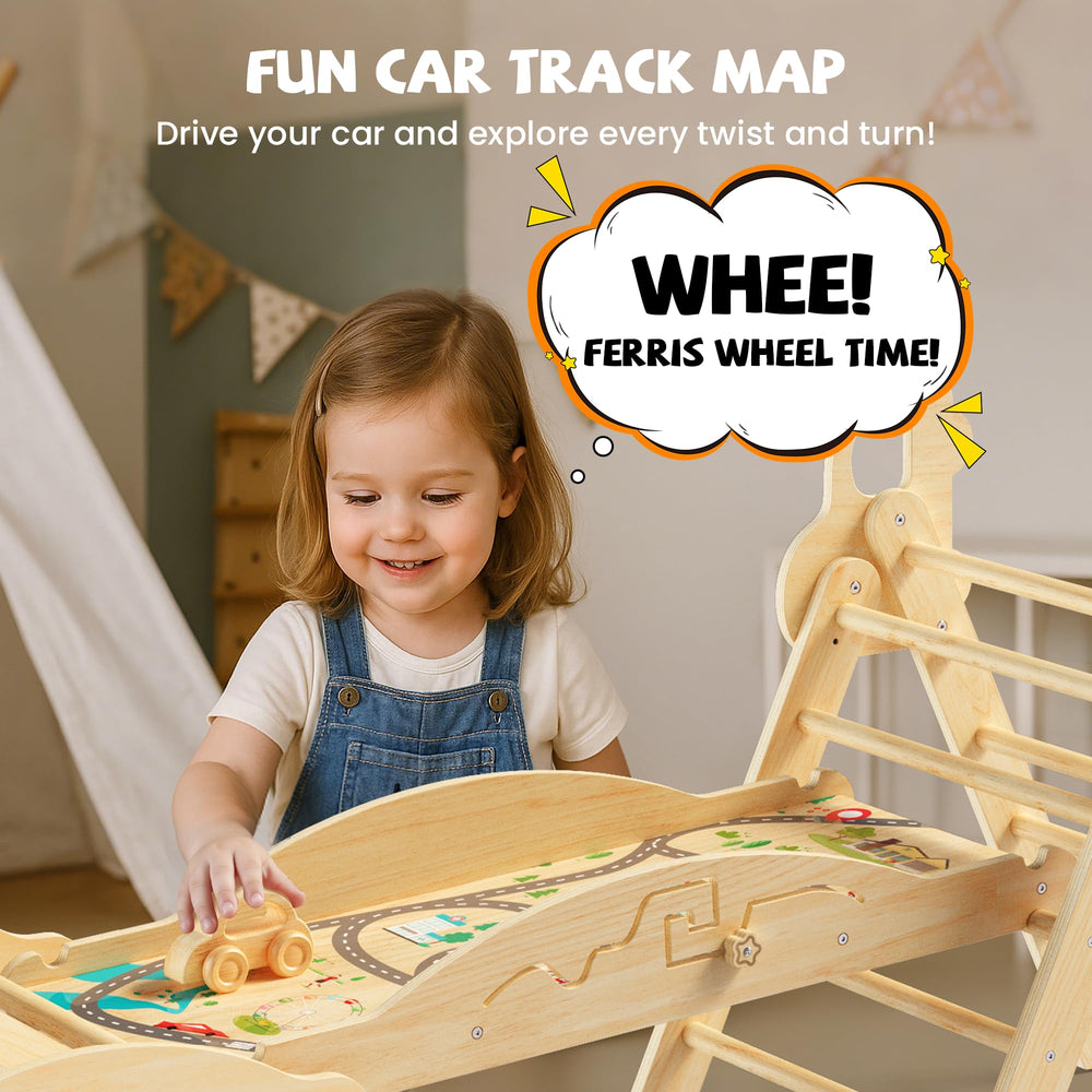 Built-in car-route track sparks pretend play and fine motor focus.