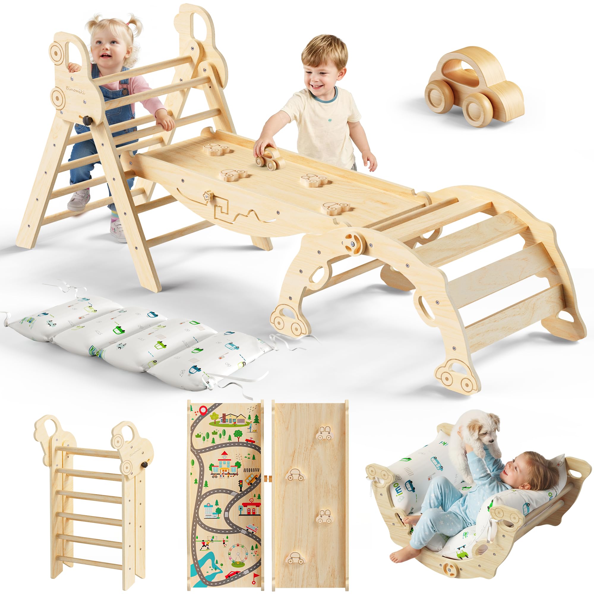 Bimomiki Pikler Triangle wooden climber with secure frame for safe early climbing.