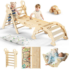 Bimomiki Pikler Triangle wooden climber with secure frame for safe early climbing.