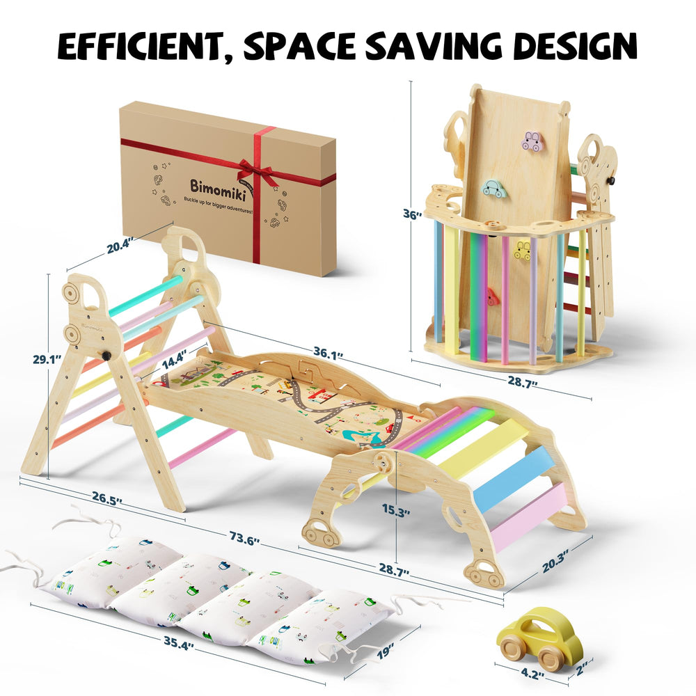 Bimomiki Rainbow Valley indoor toddler gym setup for balance and coordination