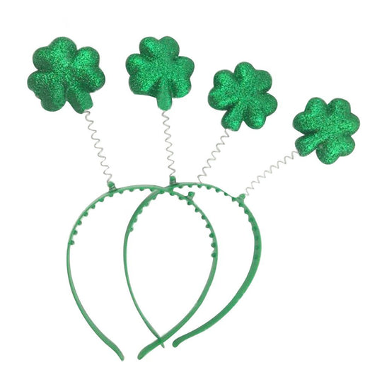 BinaryABC shamrock glitter headband front view enhances festive St. Patrick's Day look