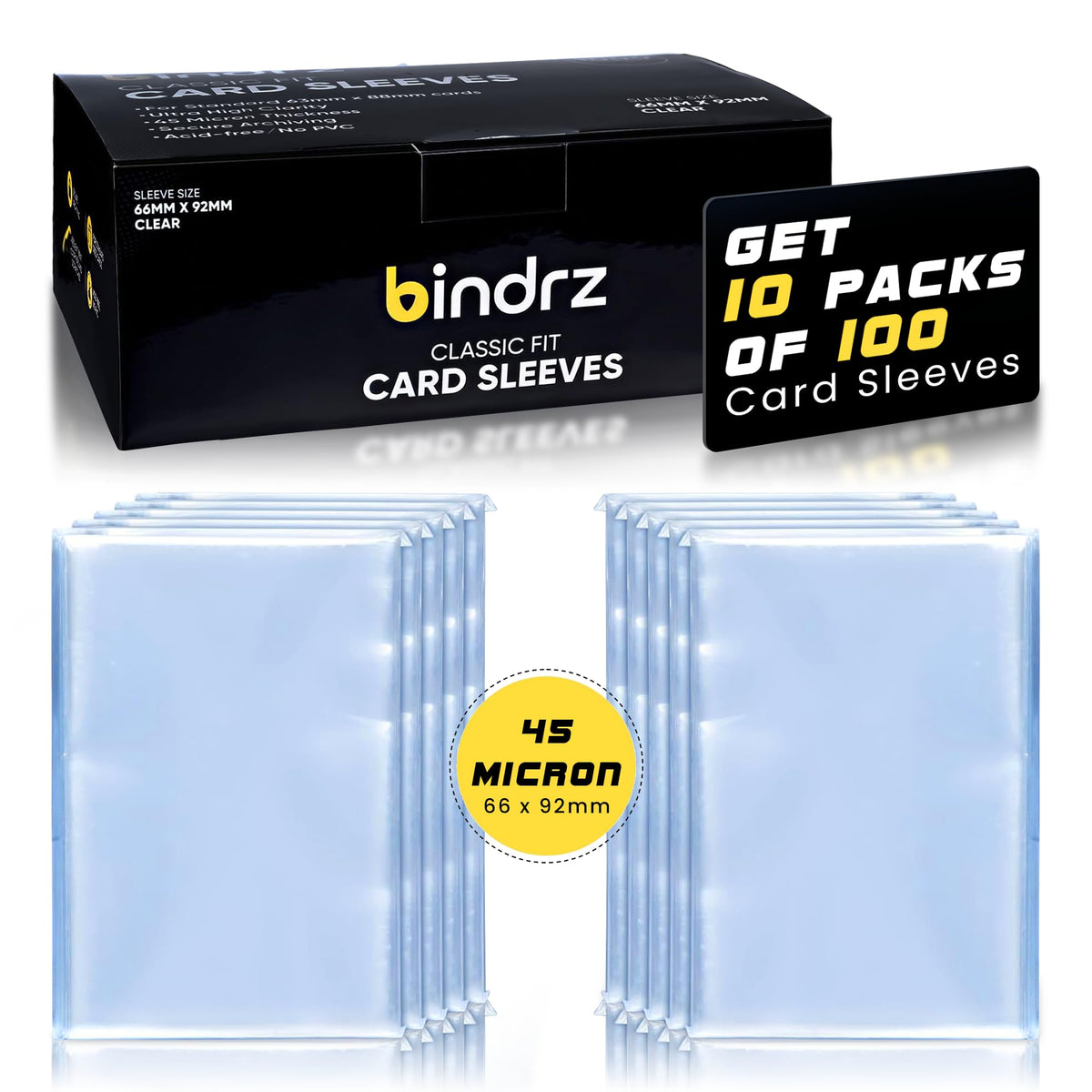Bindrz 1000 trading card sleeves with 45 micron protection guard fingerprints