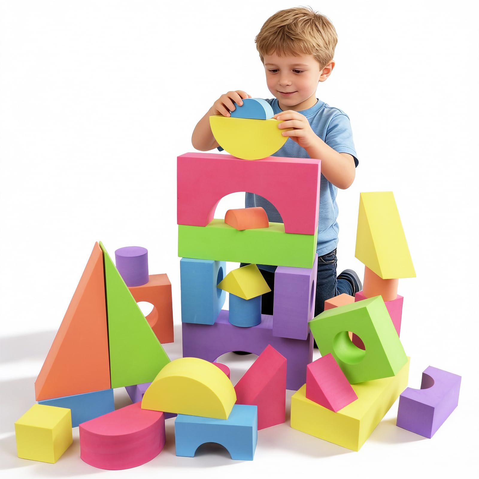 Bingyouth large foam blocks in a colorful arrangement for creative building play.