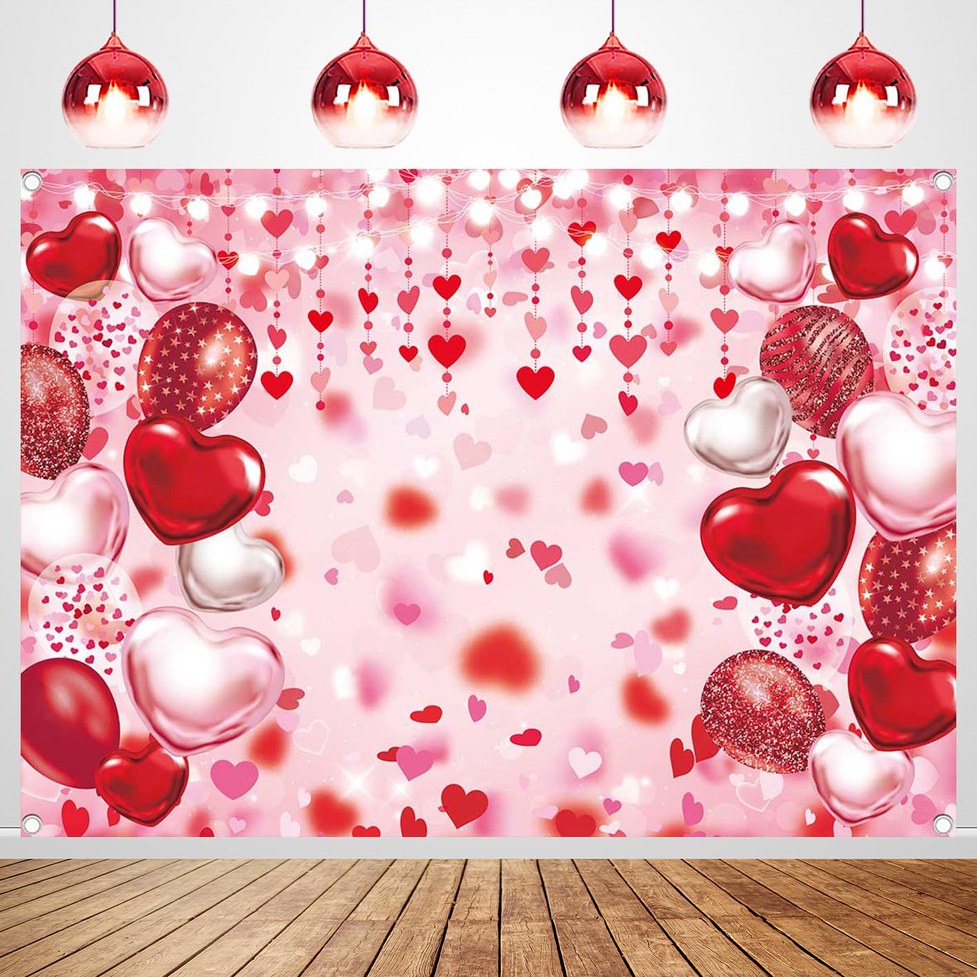 BINQOO glitter heart photography background for festive shoots.