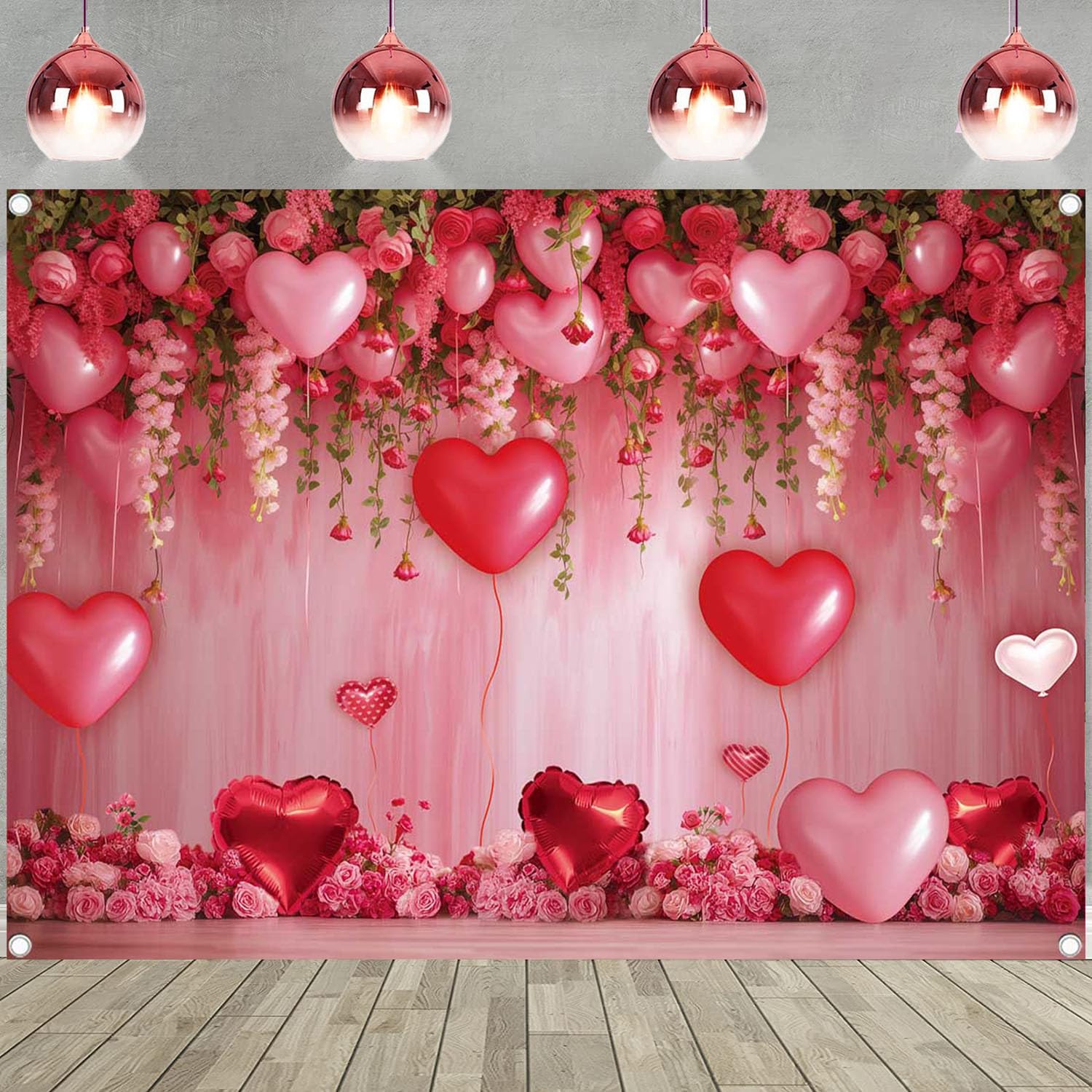BINQOO Sweet Valentines backdrop pink heart for romantic photo shoots.