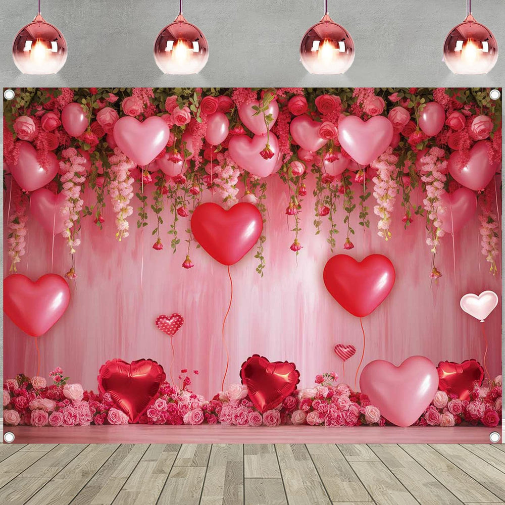 BINQOO Sweet Valentines backdrop pink heart for romantic photo shoots.