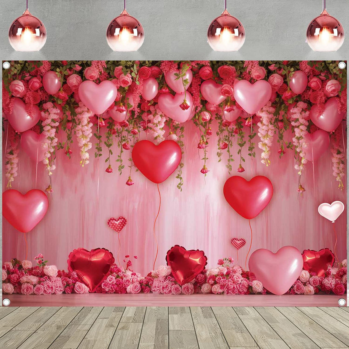 BINQOO Sweet Valentines backdrop pink heart for romantic photo shoots.