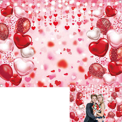 BINQOO valentines day backdrop with red glitter hearts for romantic photos.