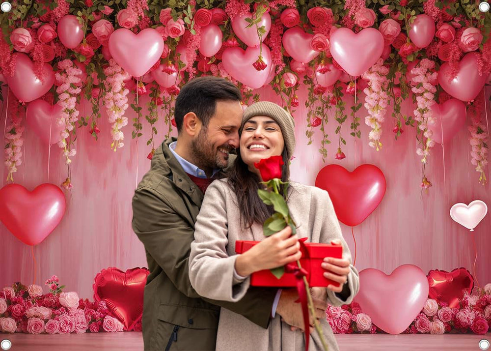BINQOO Valentines day backdrop with red roses for wedding shoots.