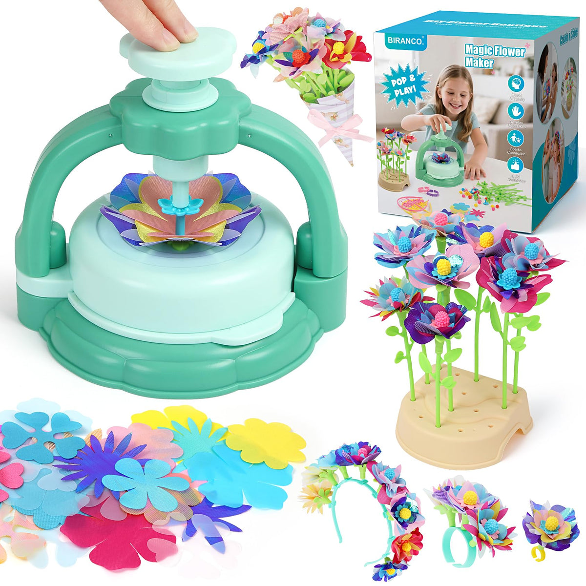 BIRANCO DIY Flower Bouquet Maker Kit machine for kids crafting vibrant blooms.