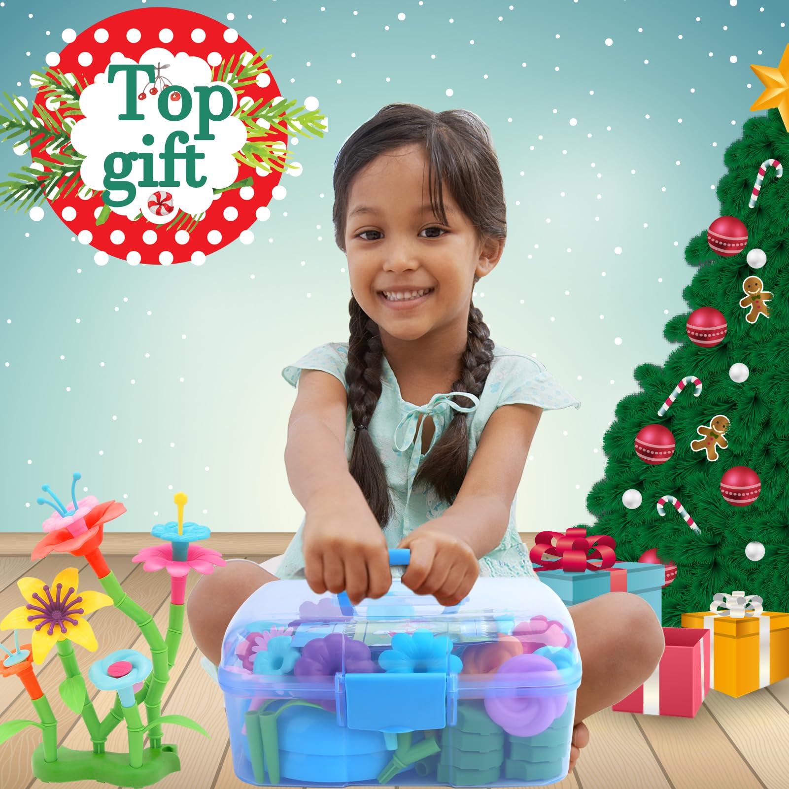 BIRANCO Flower Garden Building Set bouquet elements support pretend gardening and color coordination.