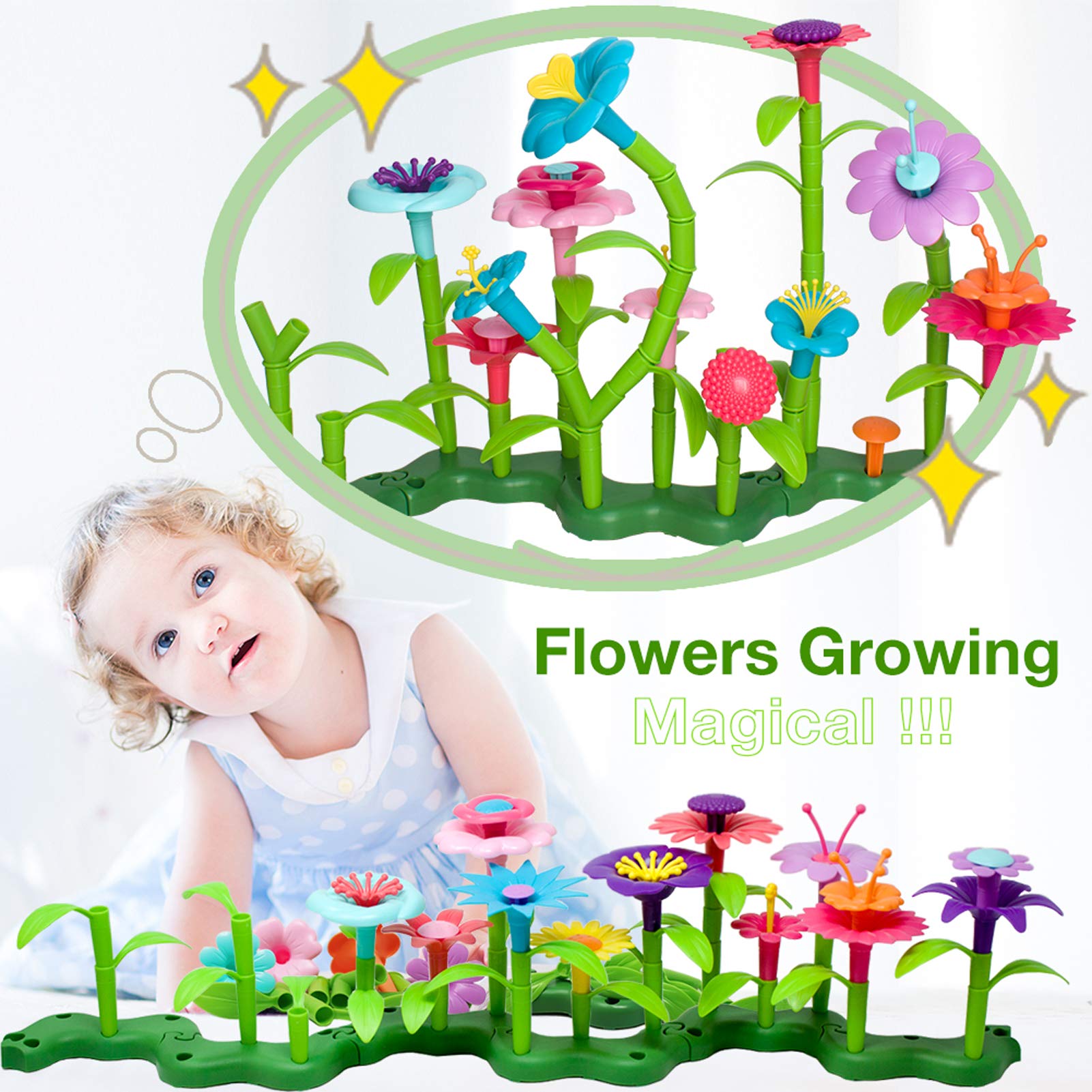 BIRANCO Flower Garden Building Set colorful pieces promote hands-on learning through play.