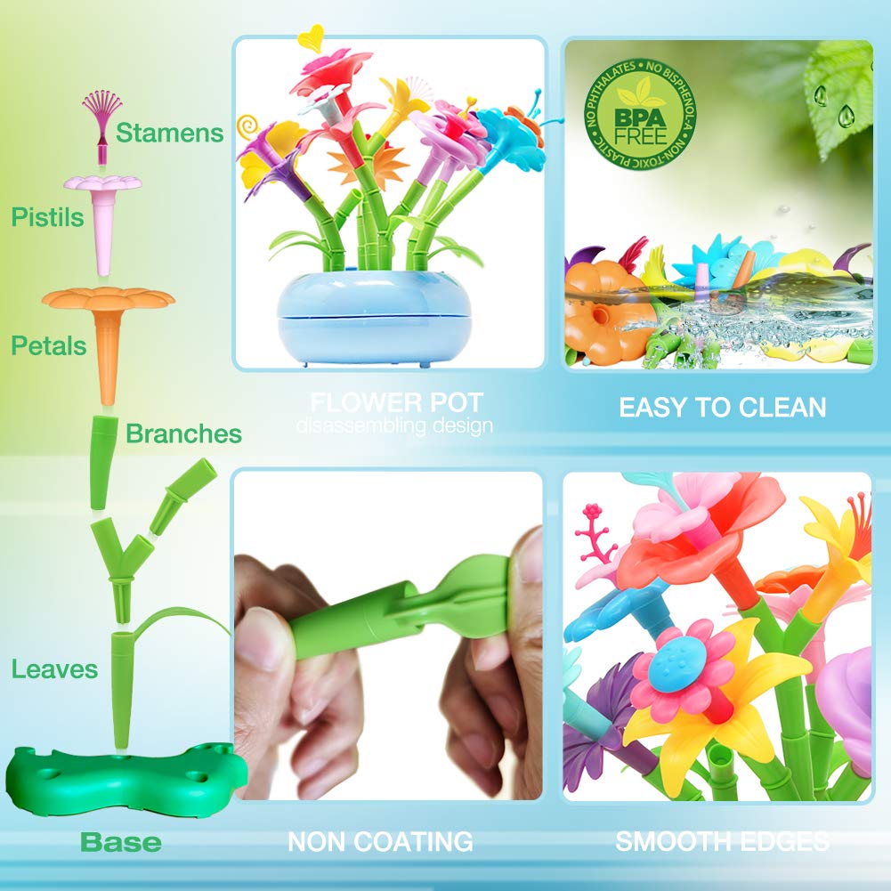 BIRANCO Flower Garden Building Set stem pieces enable creative stacking and early STEM exploration.
