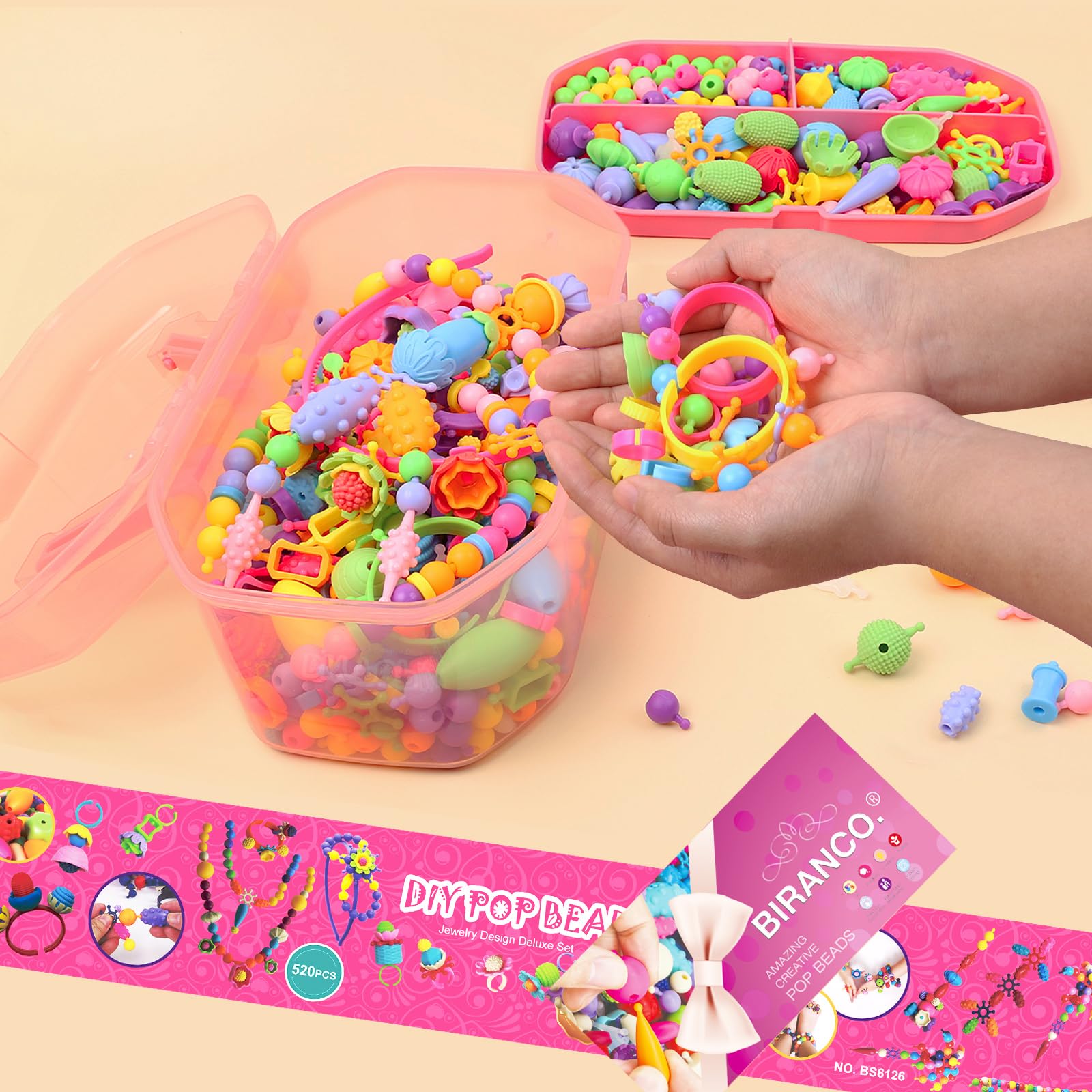 Biranco Pop Beads necklace creation showcases vibrant beads for a stylish DIY.