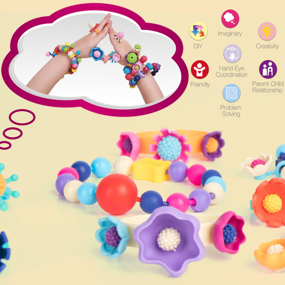 Biranco Pop Beads variety pieces show shapes and colors for creativity.