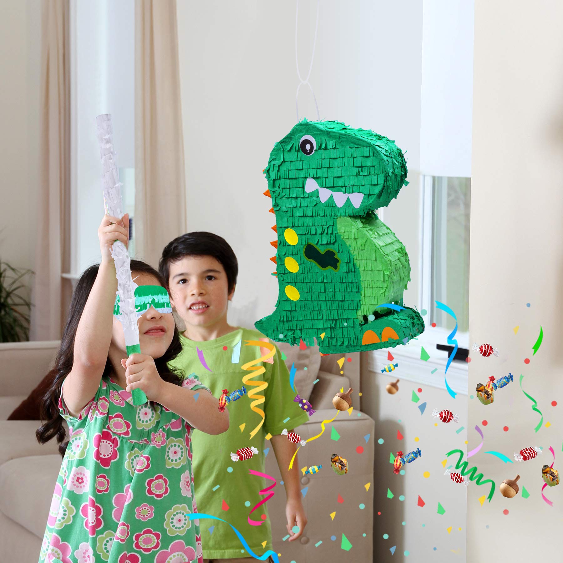 Birchio dinosaur pinata used as party decoration and activity