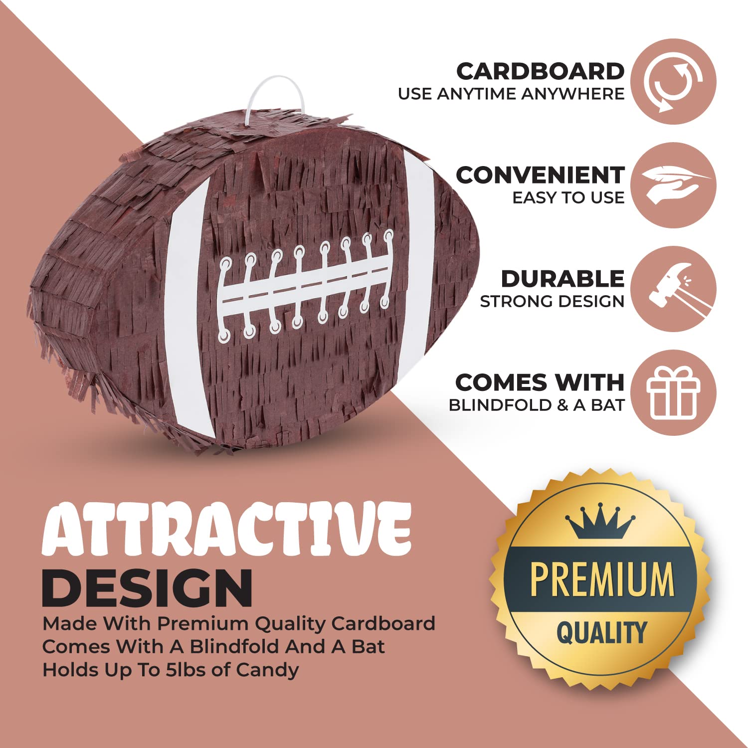 Birchio football pinata filling port demonstrates simple access to candies and small toys