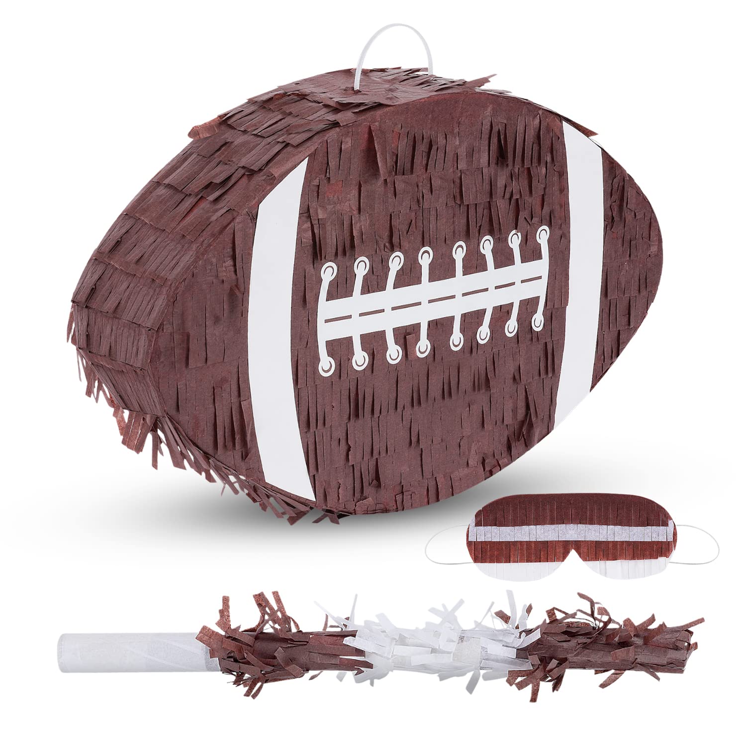 Birchio football pinata front view with vibrant crepe paper and sturdy build for party decor