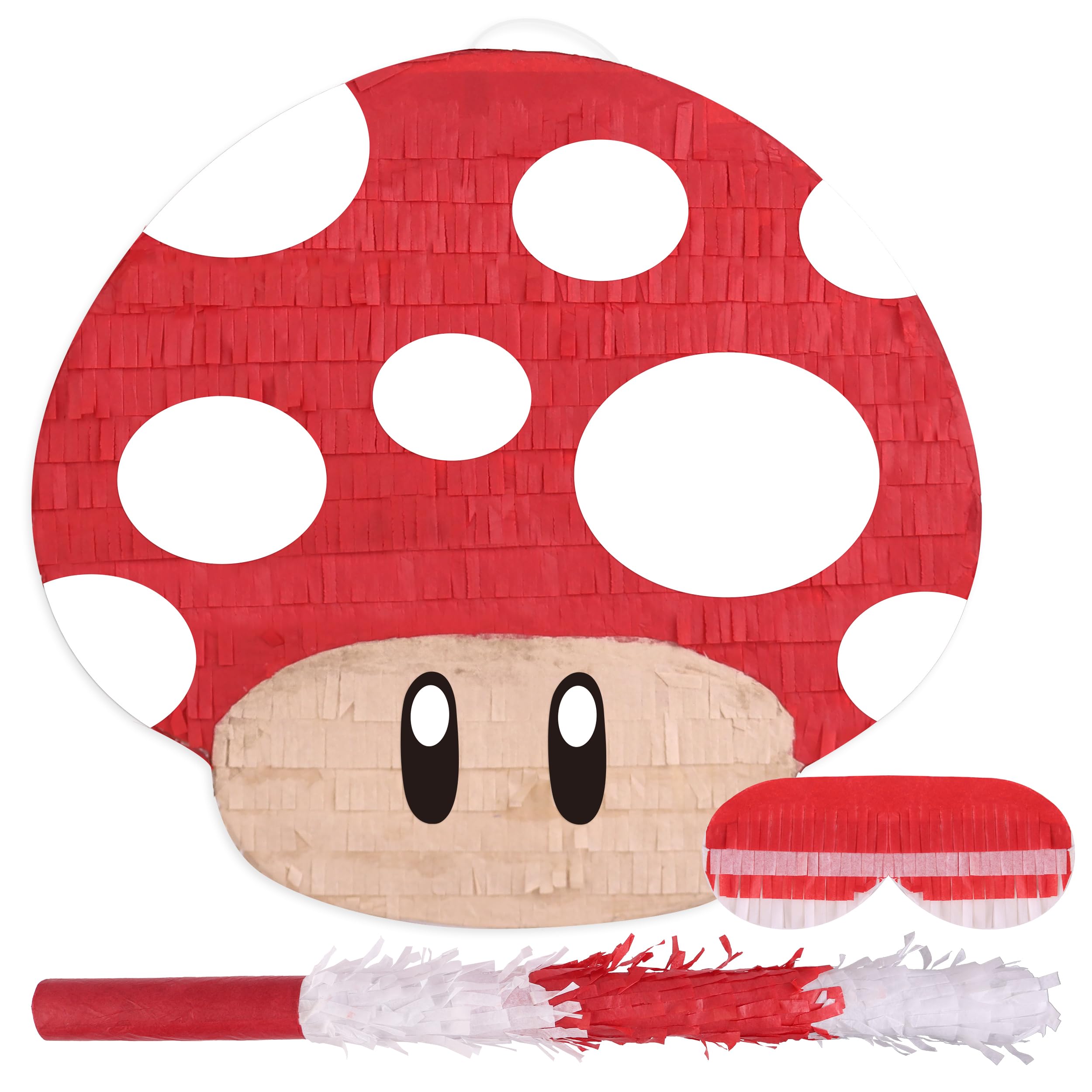 Birchio Mushroom Pinata assembly shows sturdy cardboard and bright crepe paper for festive décor.