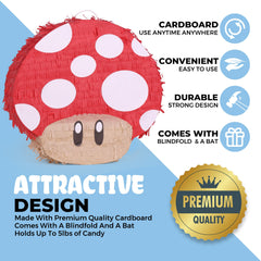Birchio Mushroom Pinata with bat included invites playful interaction while adding party drama.