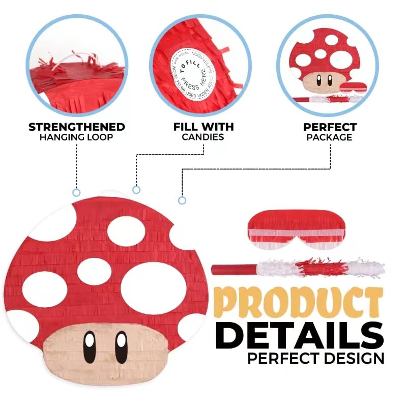 Birchio Mushroom Pinata hanging loop demonstrates secure attachment for indoor or outdoor use.