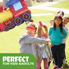 Birchio train pinata action demonstrating candy release during play.