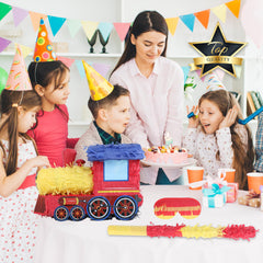 Birchio train pinata suited for construction-theme party ideas.