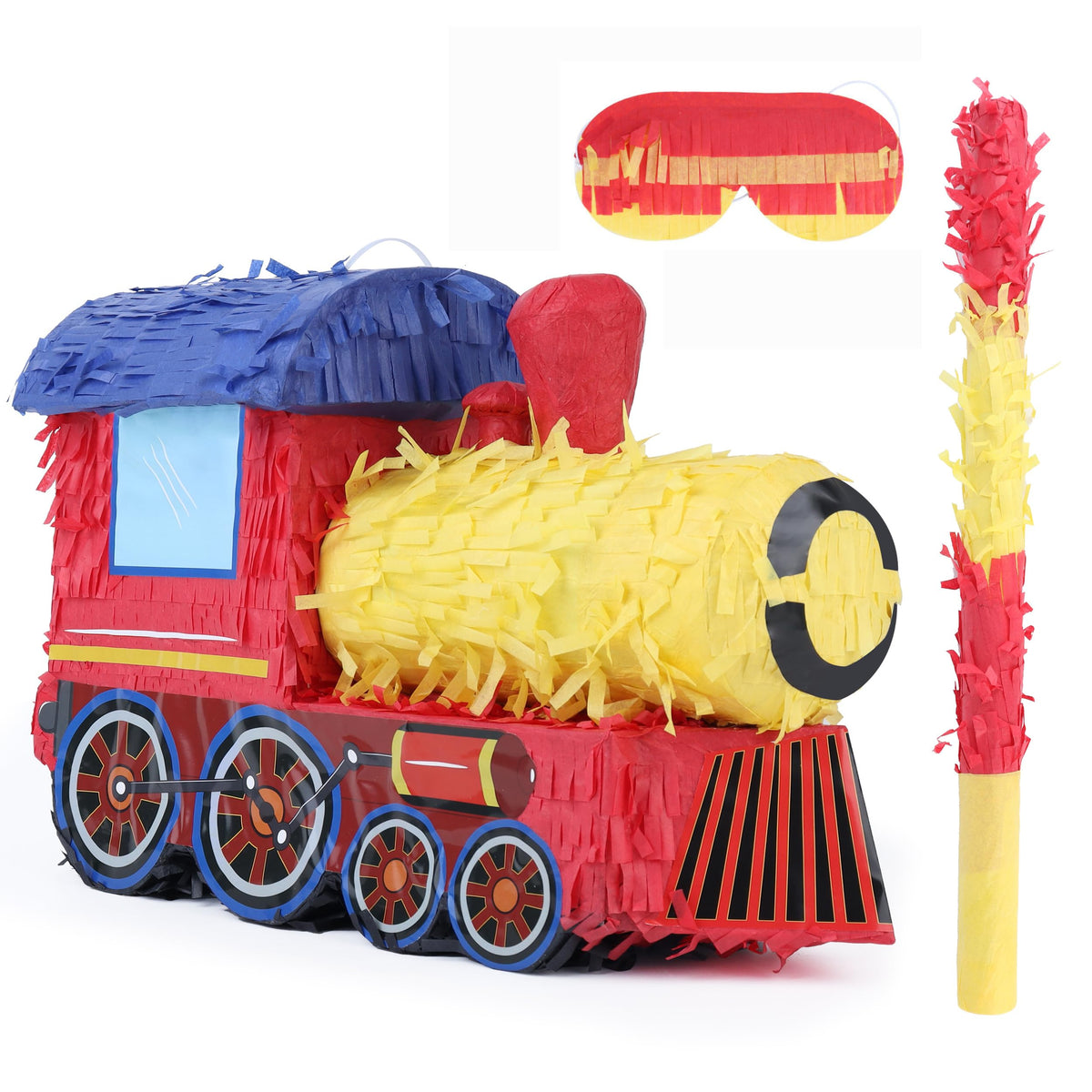 Birchio train pinata head shows 16x10x6.7 inches for a standout centerpiece.
