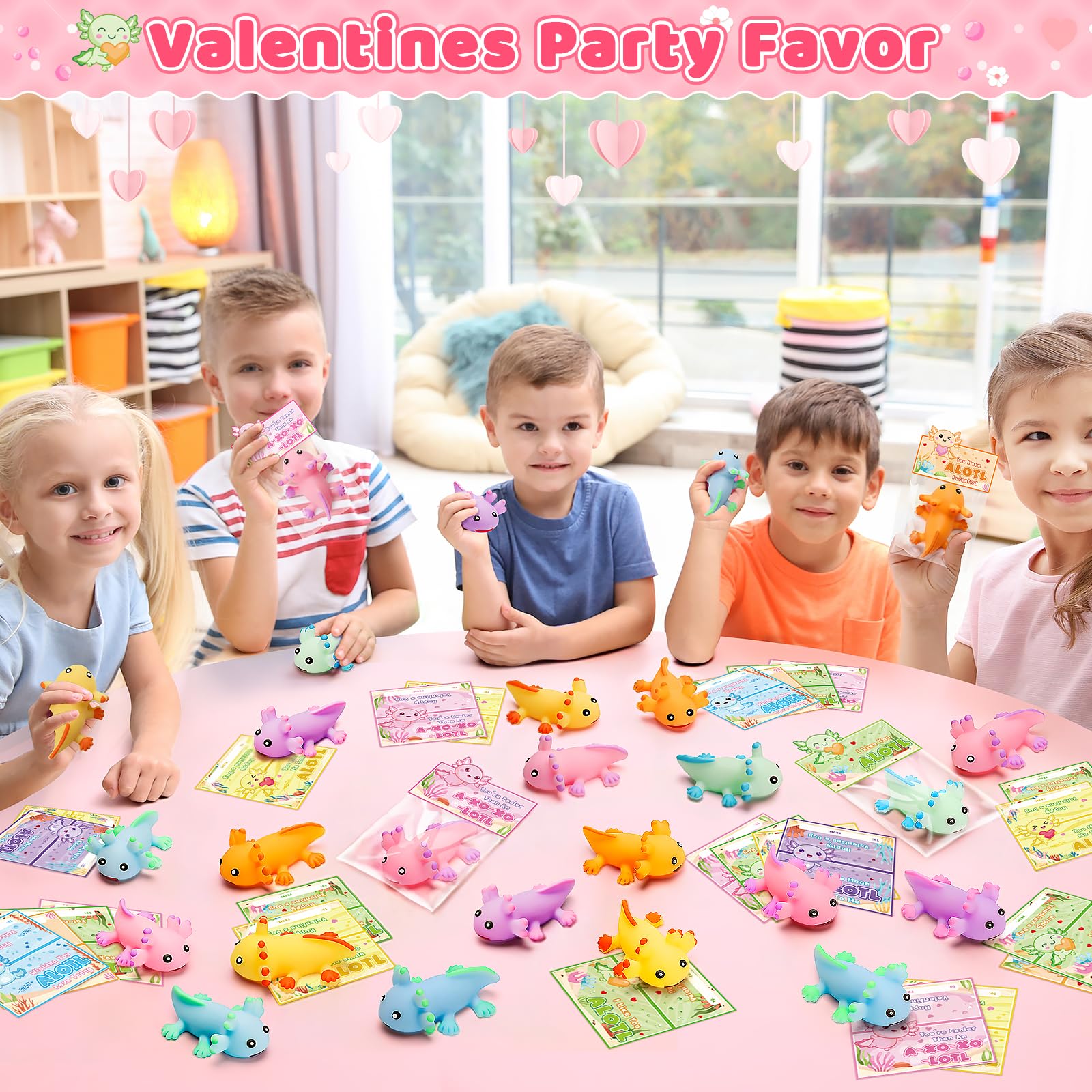 24 cards and 24 axolotl toys create a complete set.