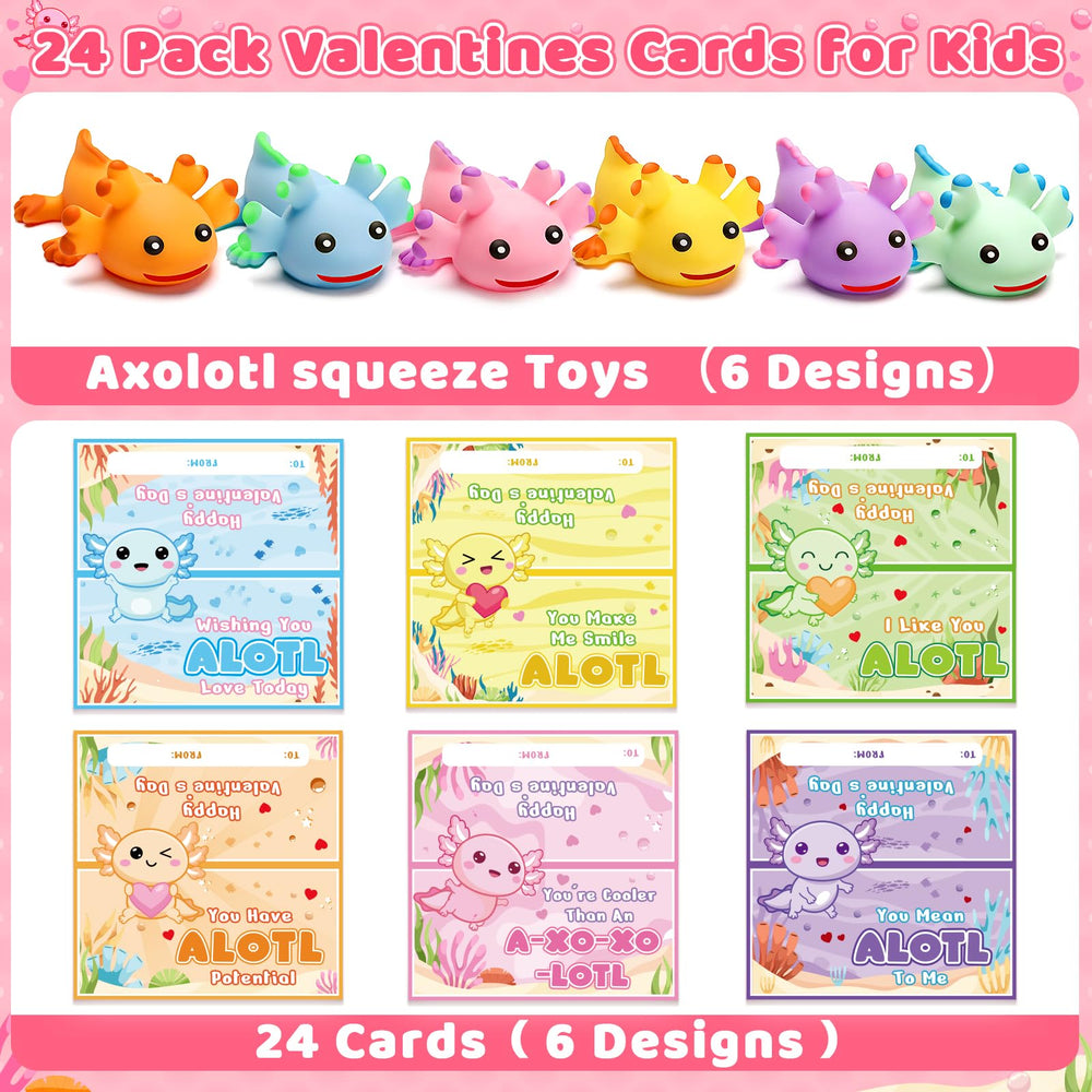 Birebebys axolotl squishy toys in six colorful designs.