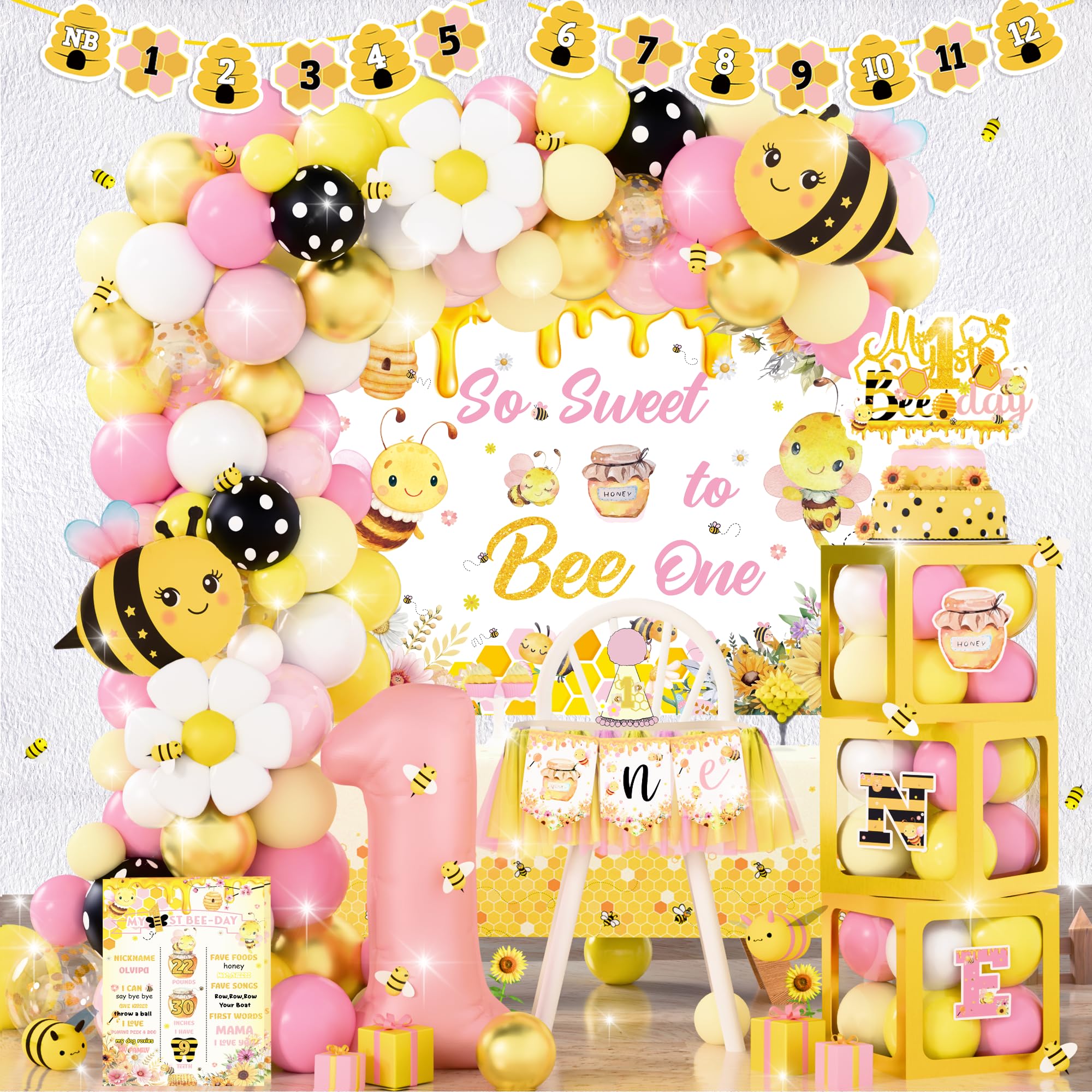 Birhgt Bee 1st Birthday banner adds playful charm to your girl's celebration