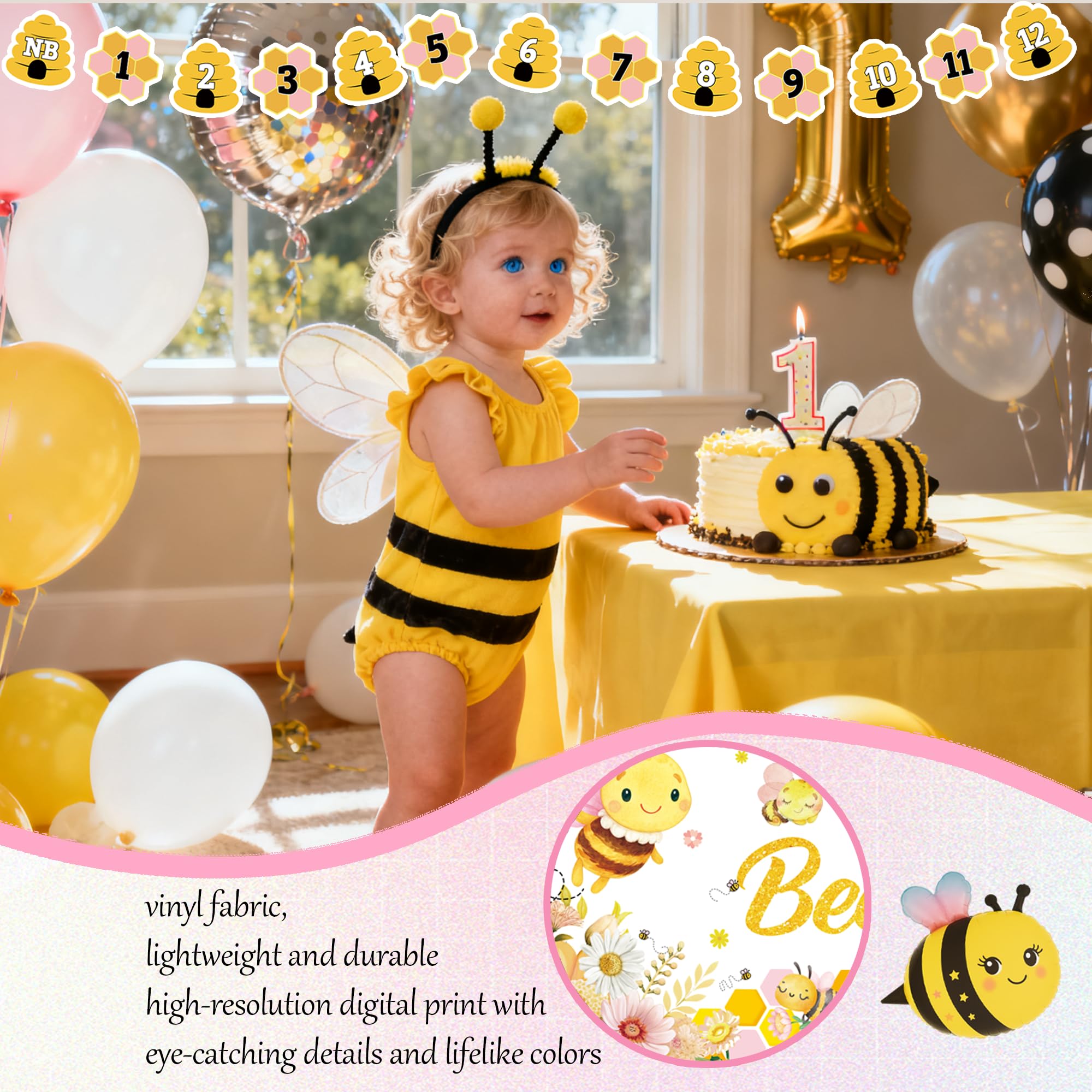 Birhgt so sweet to bee one tablecloth ties the table in festive flair