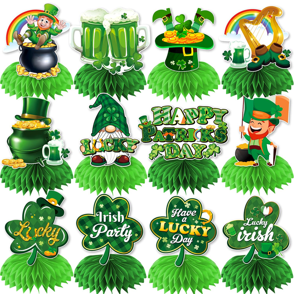 Biswiter St Patrick's elf centerpiece on honeycomb adds festive sparkle to any table.
