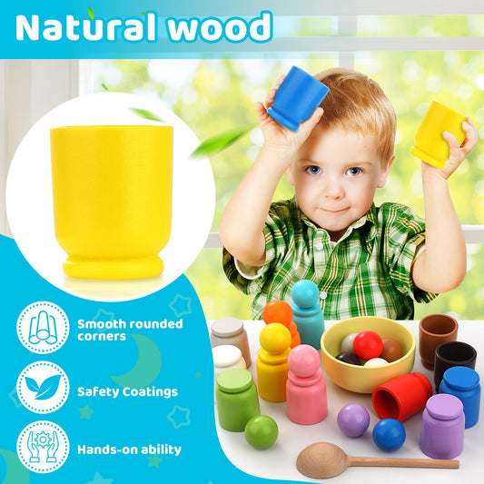 Biticolor color cups and balls enable engaging color matching play for preschoolers.
