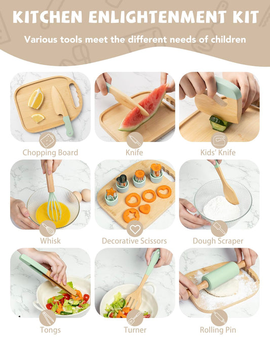 Biticolor wooden kids cooking set cutting board for realistic meal prep play
