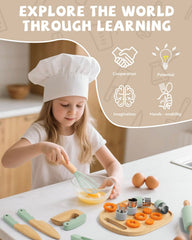 Biticolor wooden bowl and utensils invite hands-on mixing and recipe play