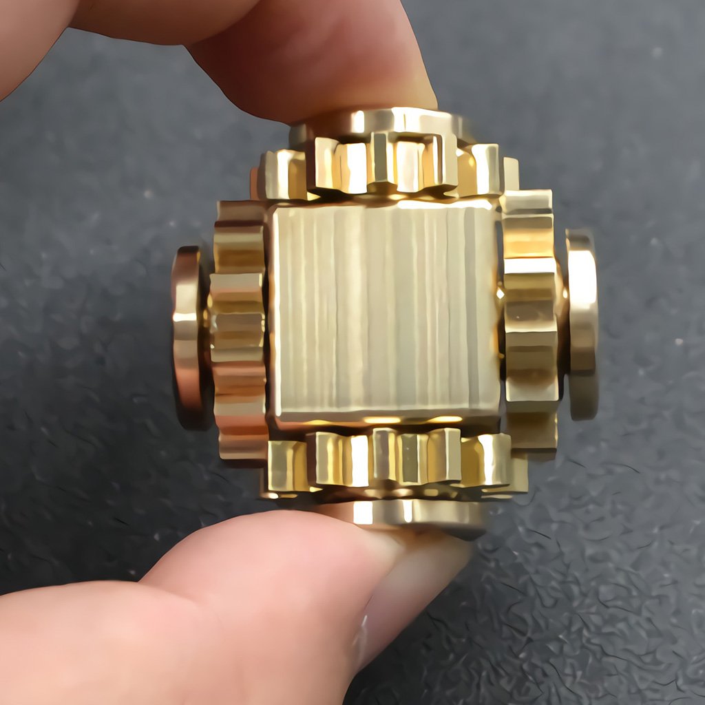 Bitopbi Brass fidget cube metal texture highlight for mindful breaks and desk routines.