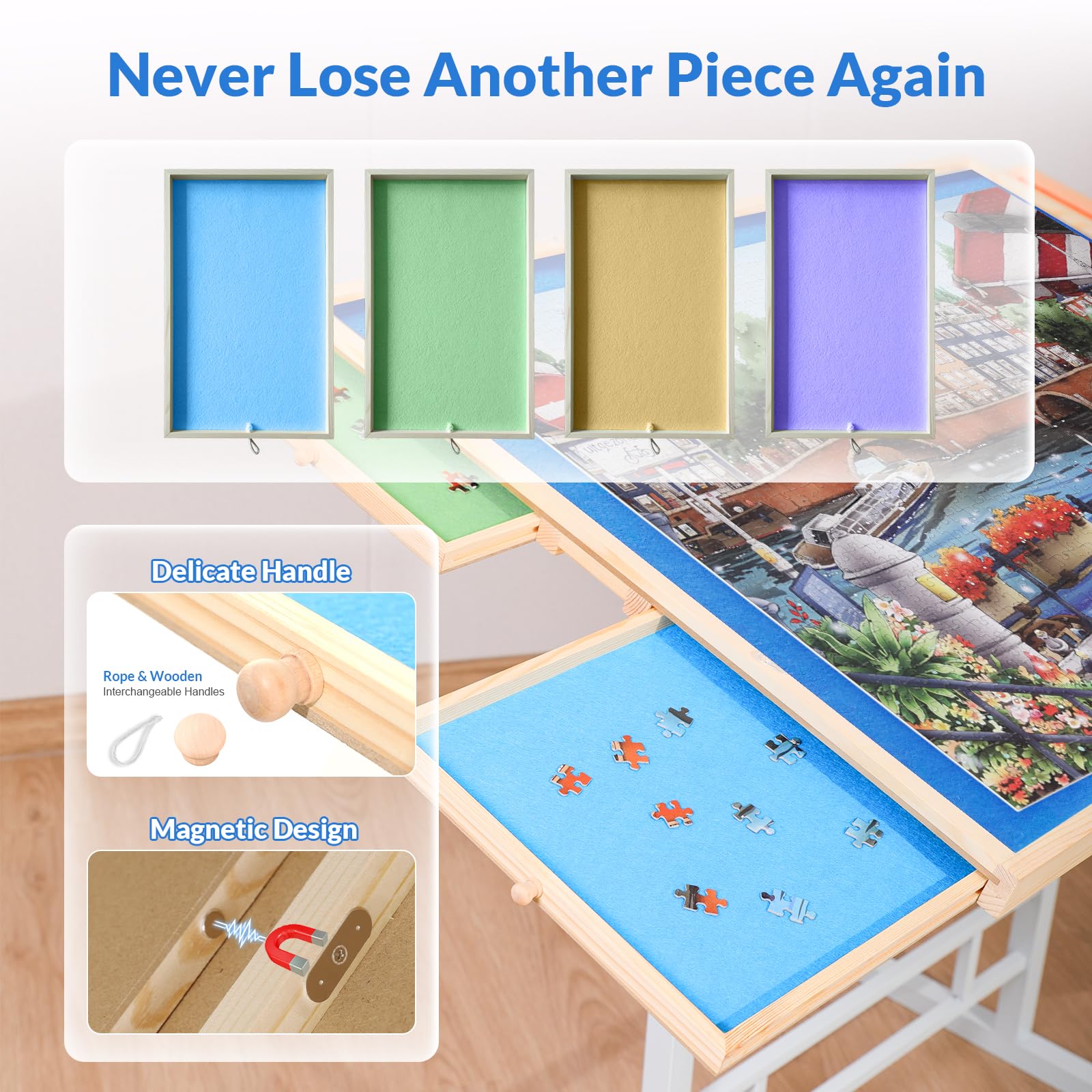 BittPicc puzzle drawers use magnetic closures to keep pieces organized and safe.