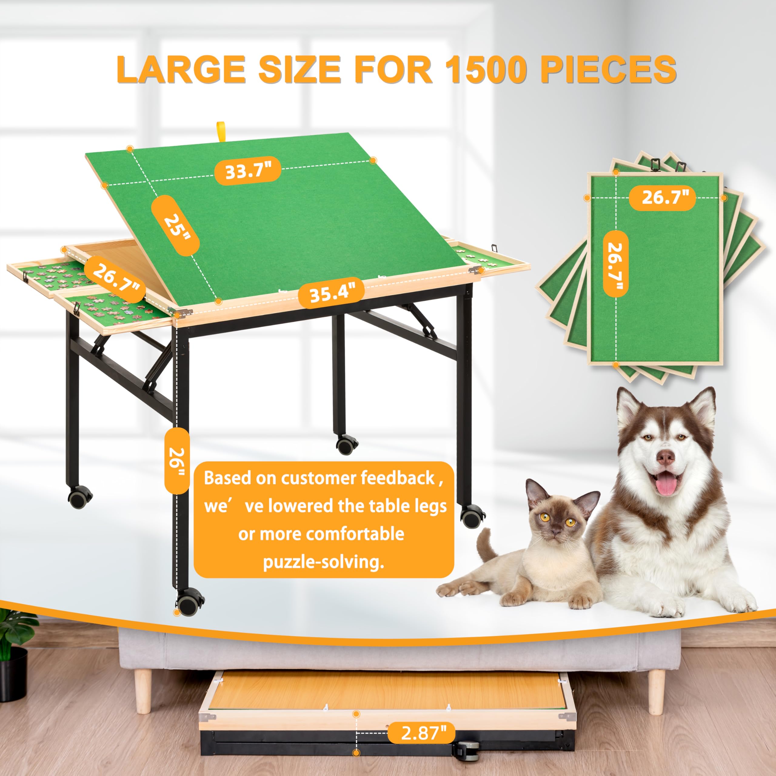 BittPicc Puzzle Table with wheels enables easy, mobile puzzle setup.