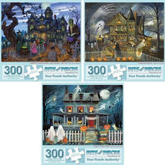 Bits and Pieces box cover shows Halloween puzzles by Ruane Manning for seasonal gifting.