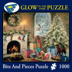 Bits and Pieces Christmas scene puzzle with fireplace and tree for family puzzle nights