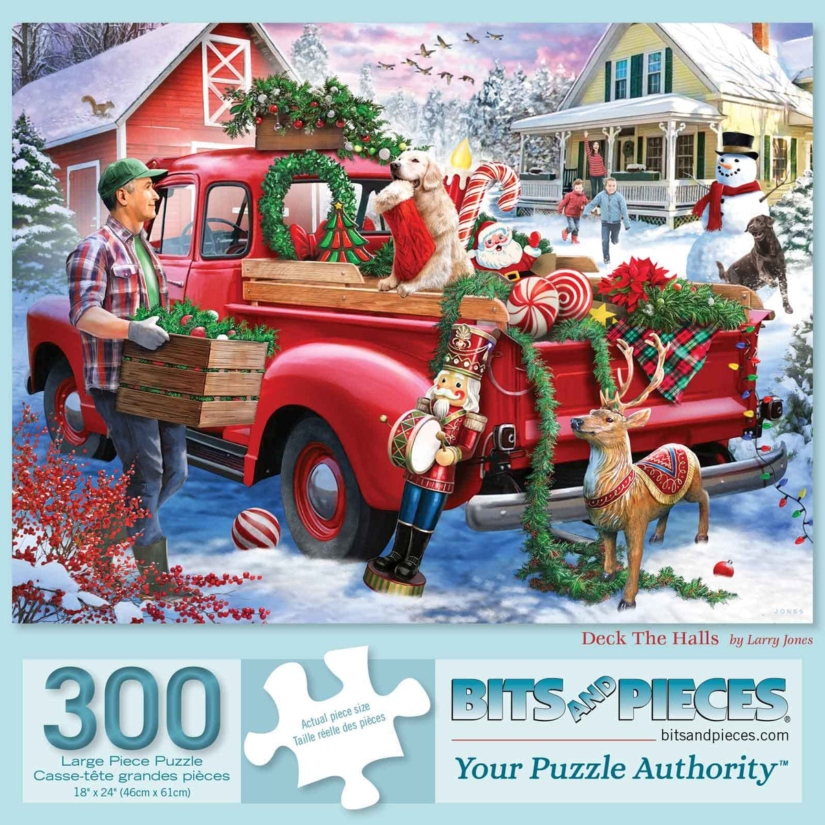Bits and Pieces Deck The Halls puzzle box front image, ideal for cozy holiday evenings