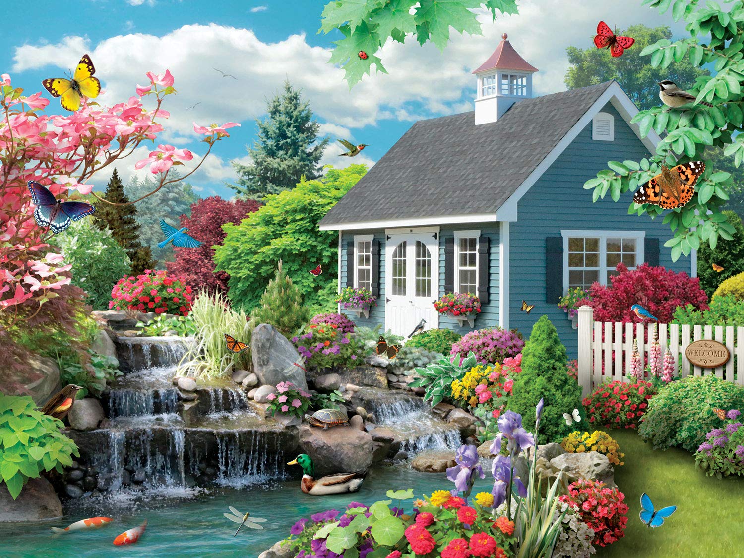 Bits and Pieces Dream Landscape puzzle pieces spread for family fun