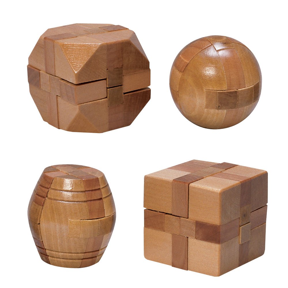 Bits and Pieces mini wood brain teaser front view for on-the-go challenge
