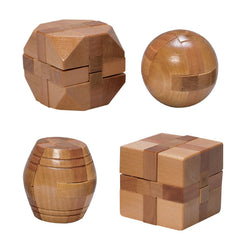 Bits and Pieces mini wood brain teaser front view for on-the-go challenge