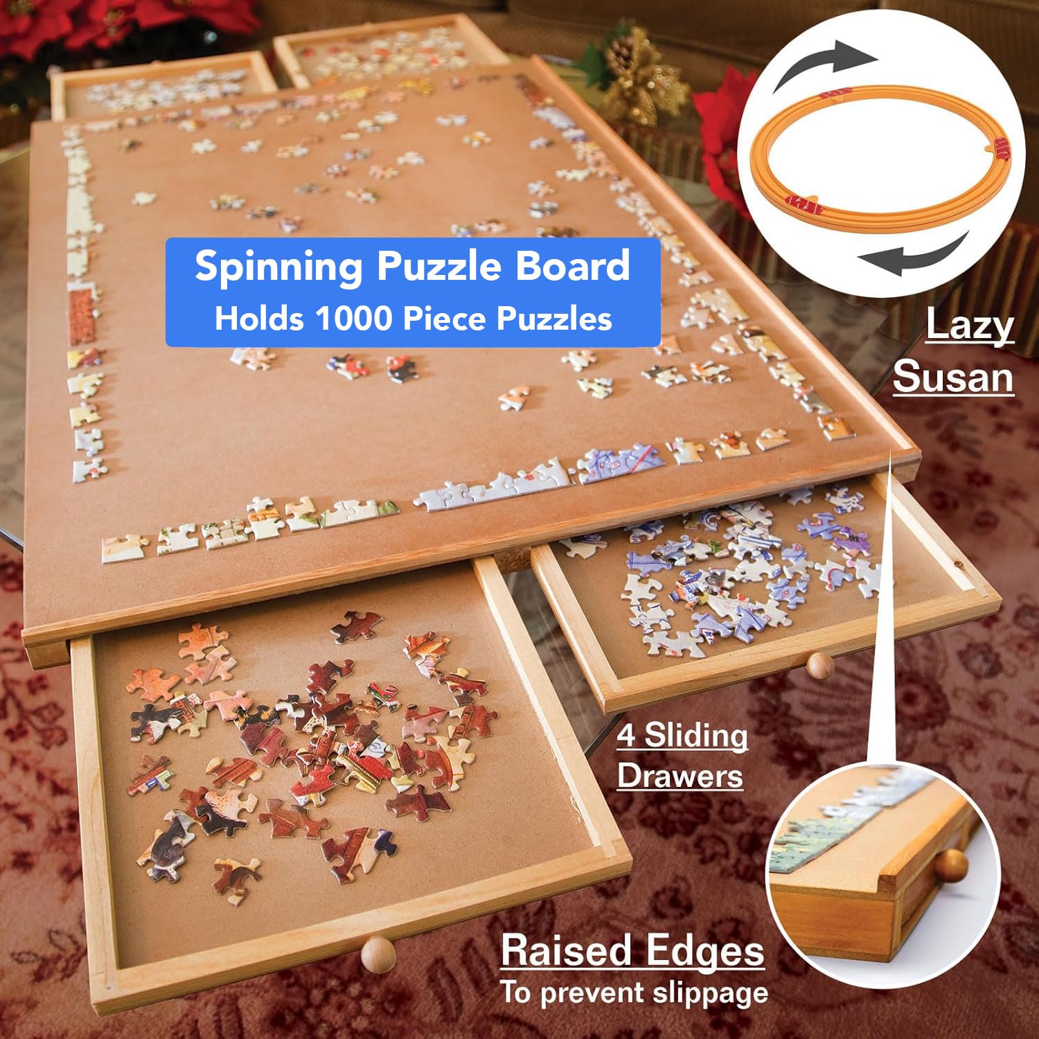 Bits and Pieces open side design enables easy removal of finished puzzles.