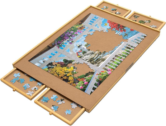 Bits and Pieces puzzle board with drawers for organized 1000 piece puzzles.
